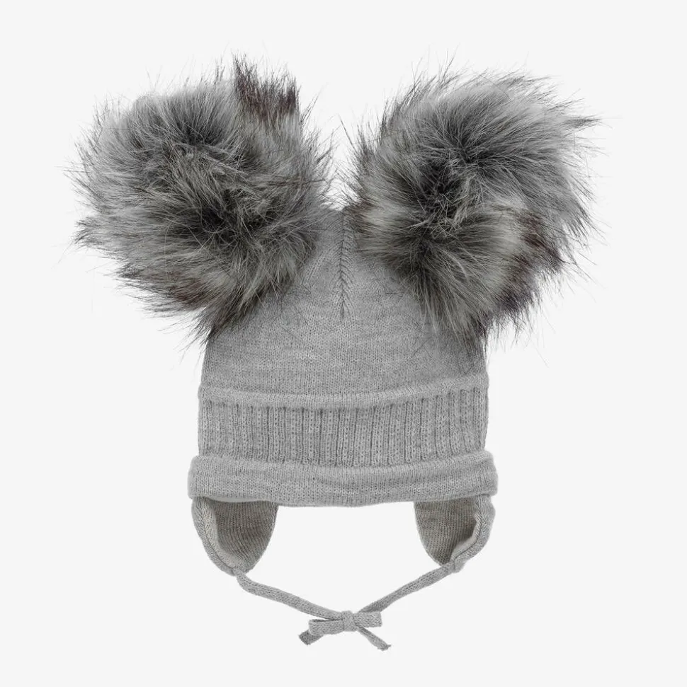Grey Tindra Double Pom-Pom Hat