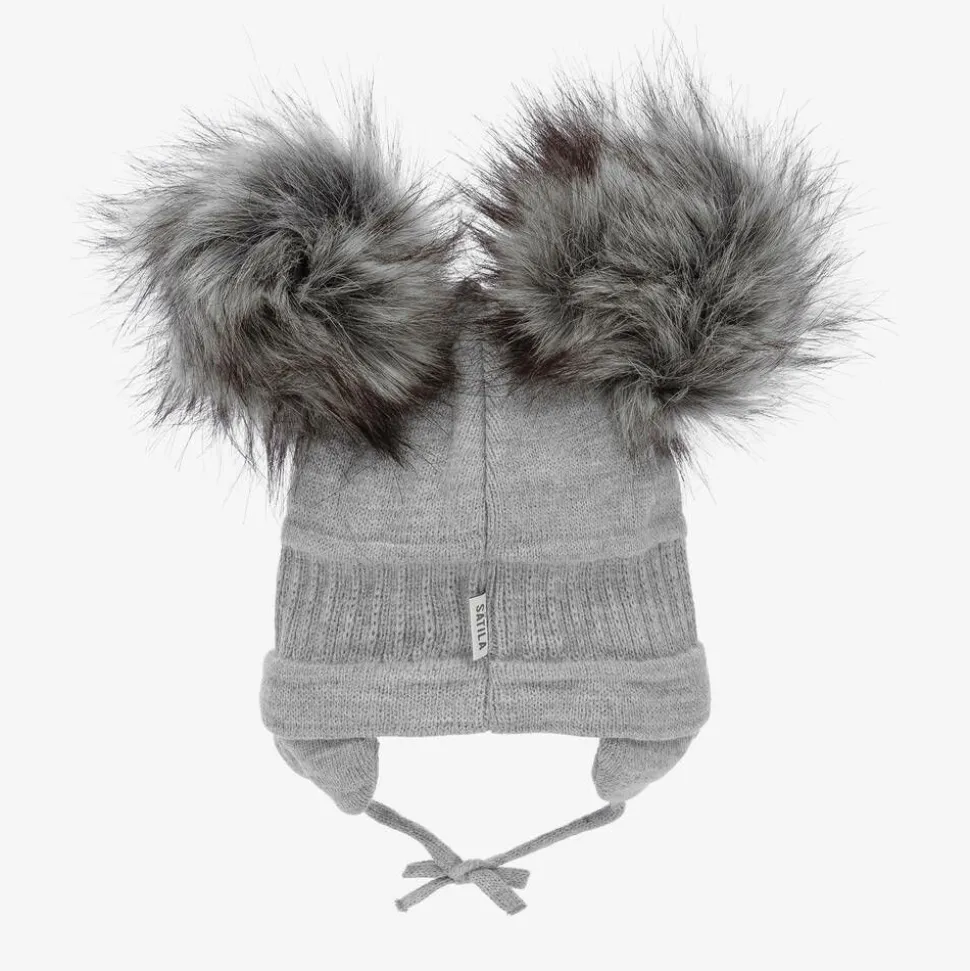 Grey Tindra Double Pom-Pom Hat