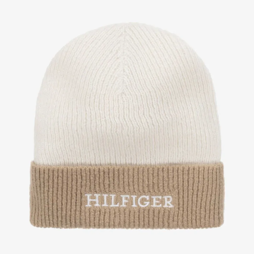 Ivory & Beige Knitted Beanie Hat