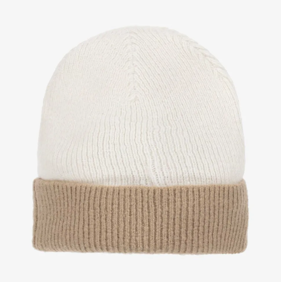 Ivory & Beige Knitted Beanie Hat