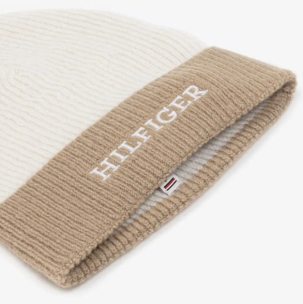 Ivory & Beige Knitted Beanie Hat