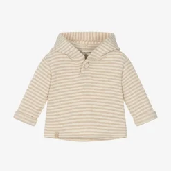 Ivory & Beige Stripe Cotton Baby Hoodie