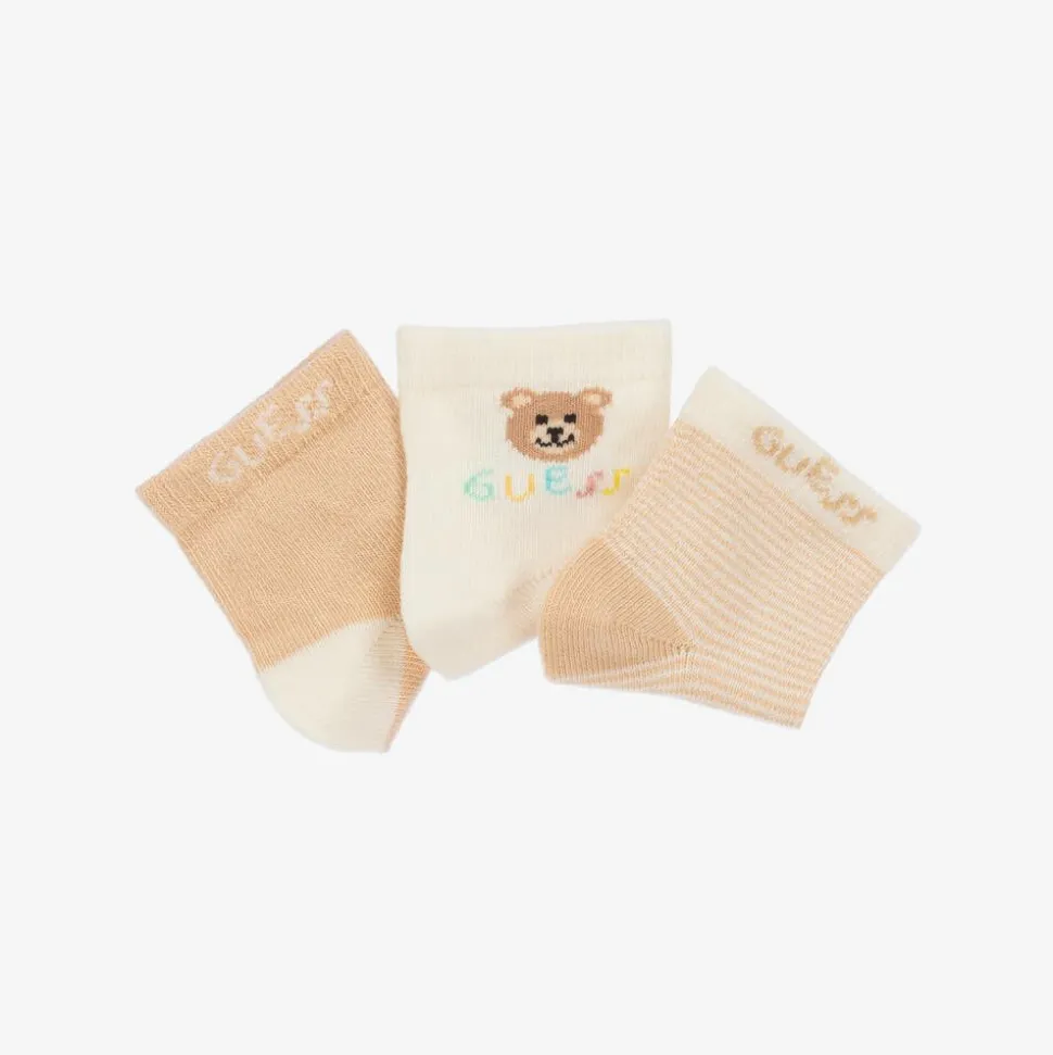 Ivory & Beige Teddy Bear Socks (3 Pack)
