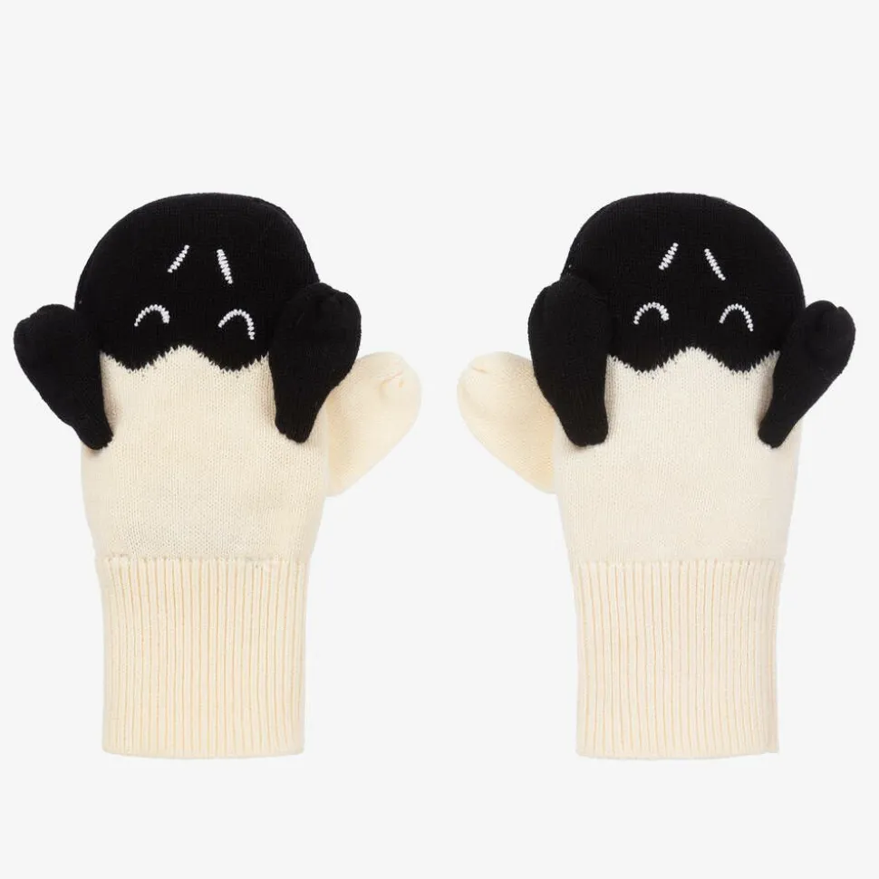 Ivory & Black Knitted Sheep Mittens