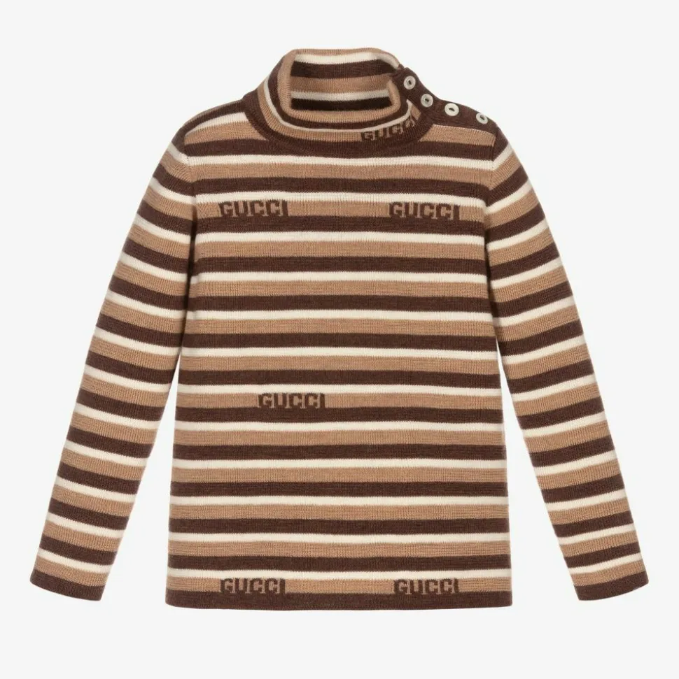 Ivory & Brown Stripe Wool Top