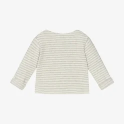Ivory & Grey Stripe Cotton Baby Cardigan