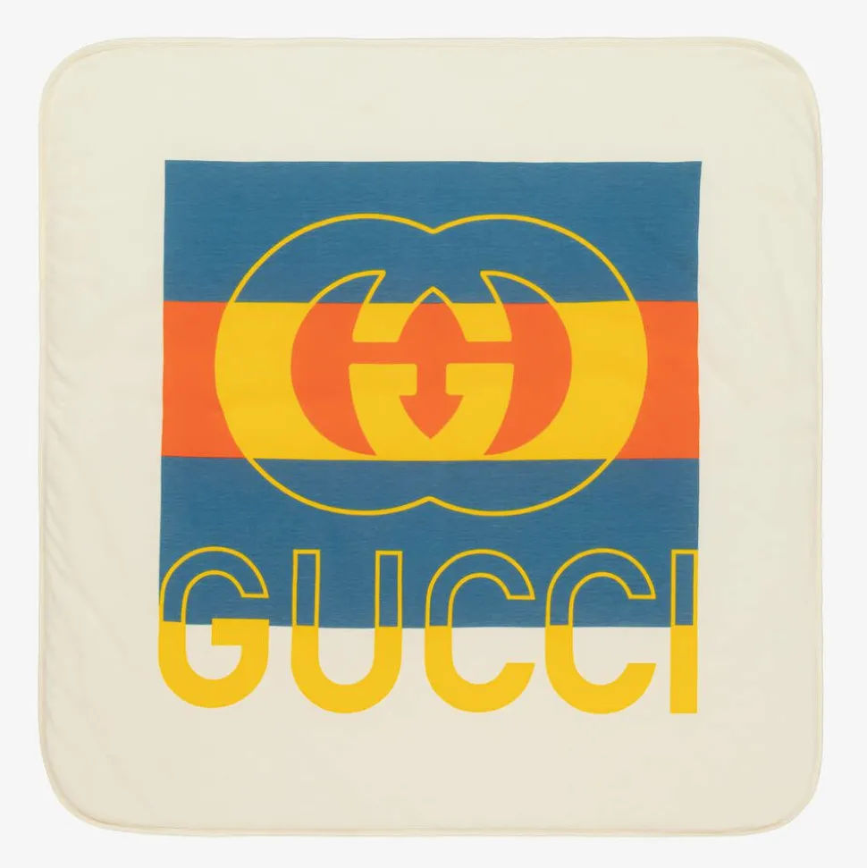 Ivory & Blue Cotton Interlocking G Blanket (80cm)