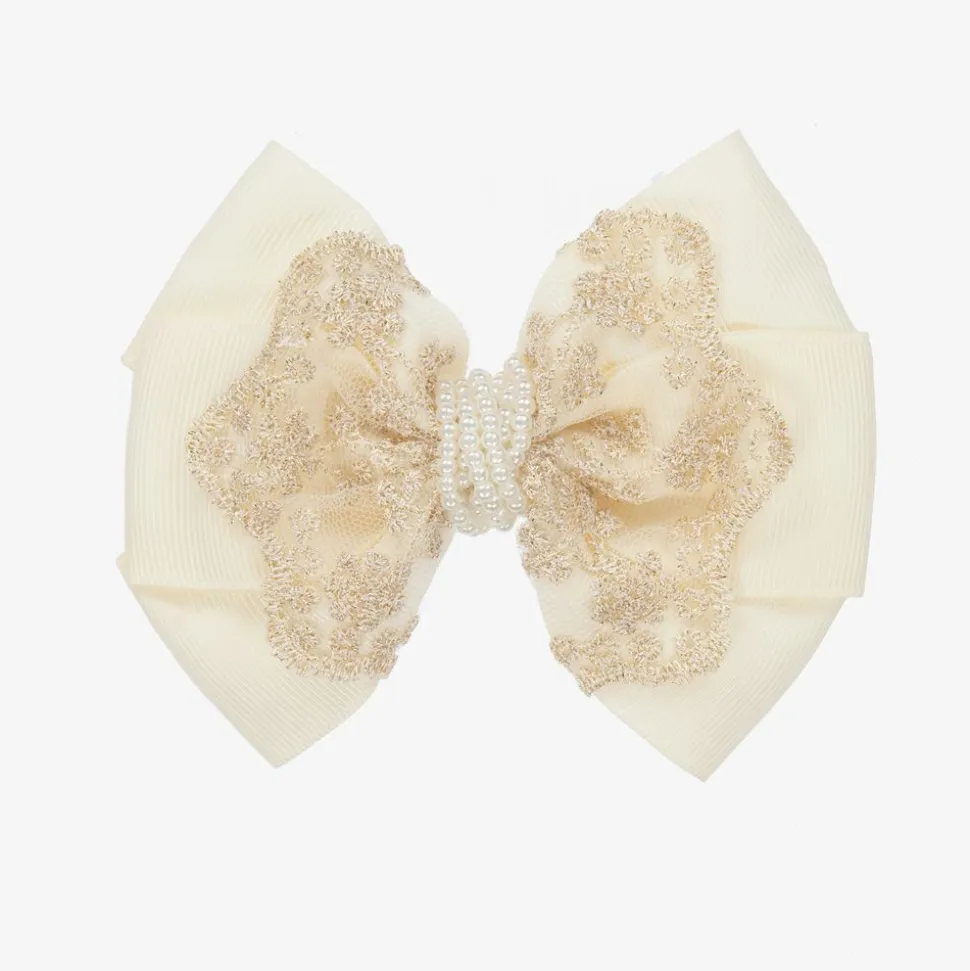 Ivory & Gold Bow Clip (11cm)
