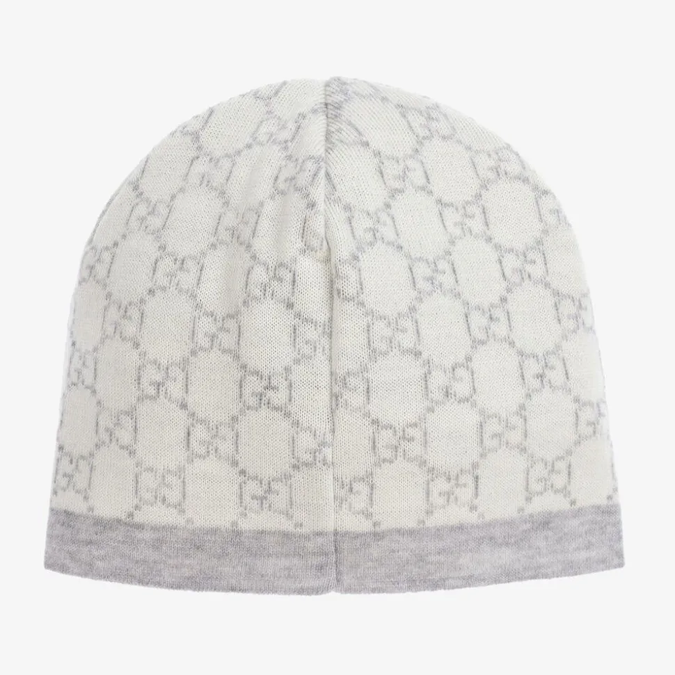 Ivory & Grey Wool GG Baby Hat