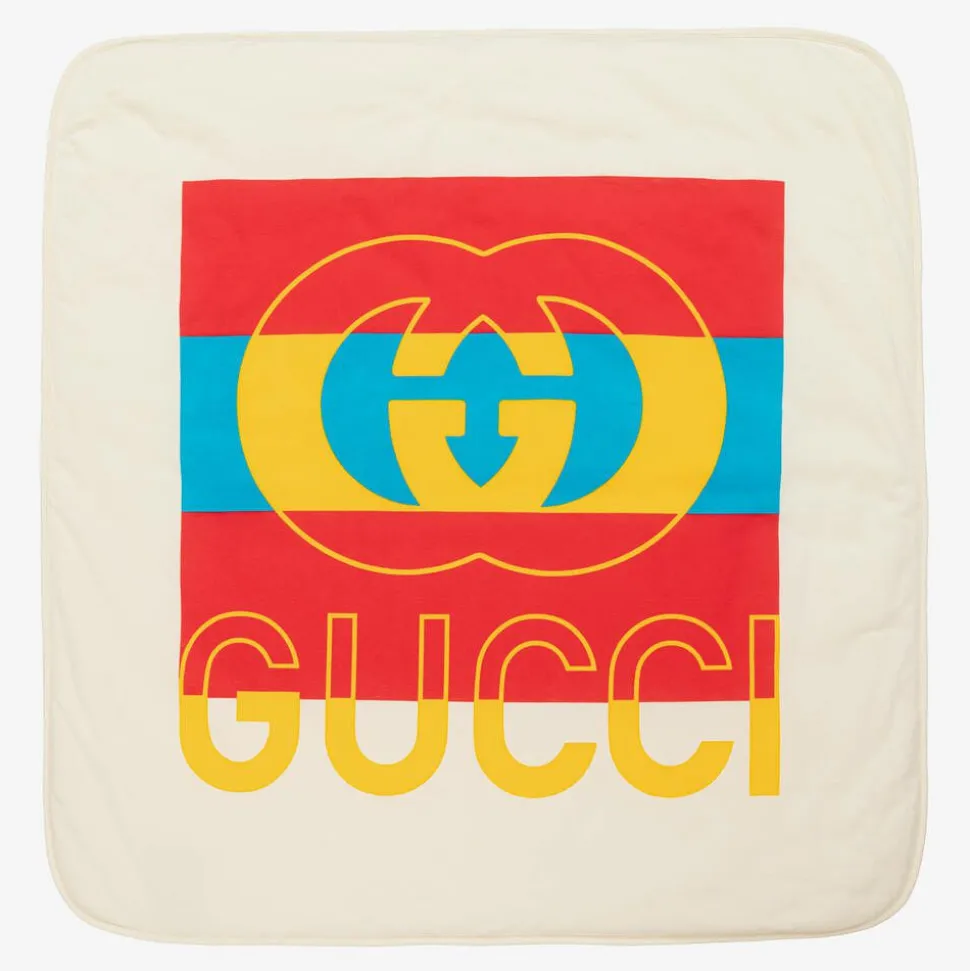 Ivory & Red Cotton Interlocking G Blanket (80cm)