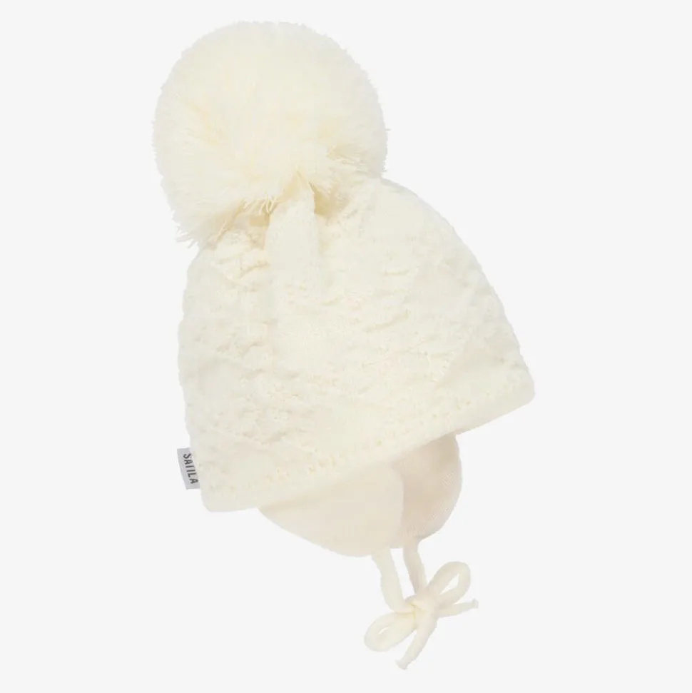 Ivory Cassie Giant Pom-Pom Hat