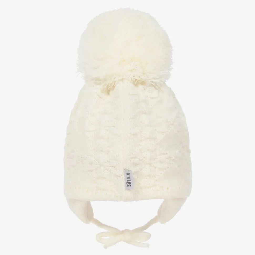 Ivory Cassie Giant Pom-Pom Hat