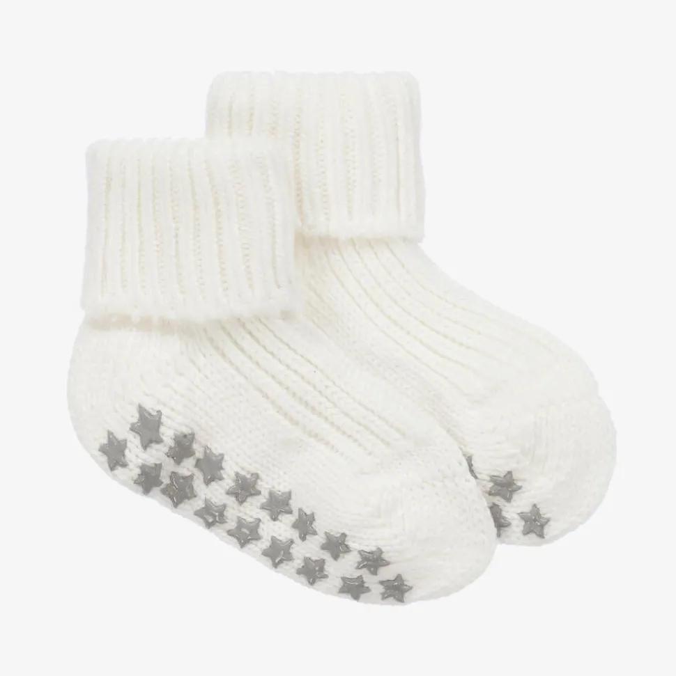 Ivory Cotton Baby Slipper Socks