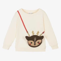 Ivory Cotton Reindeer Bag Sweatshirt