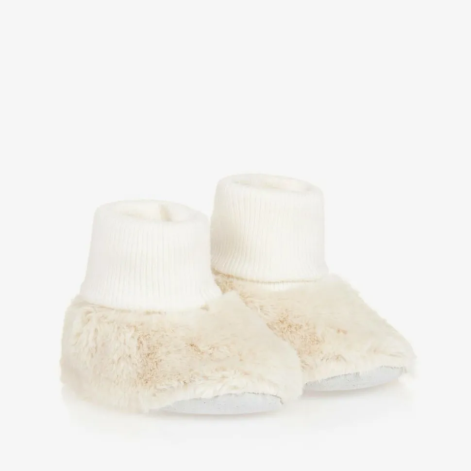 Ivory Faux Fur Baby Booties