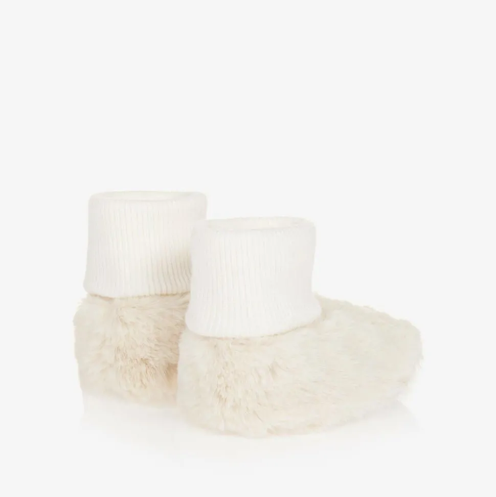Ivory Faux Fur Baby Booties