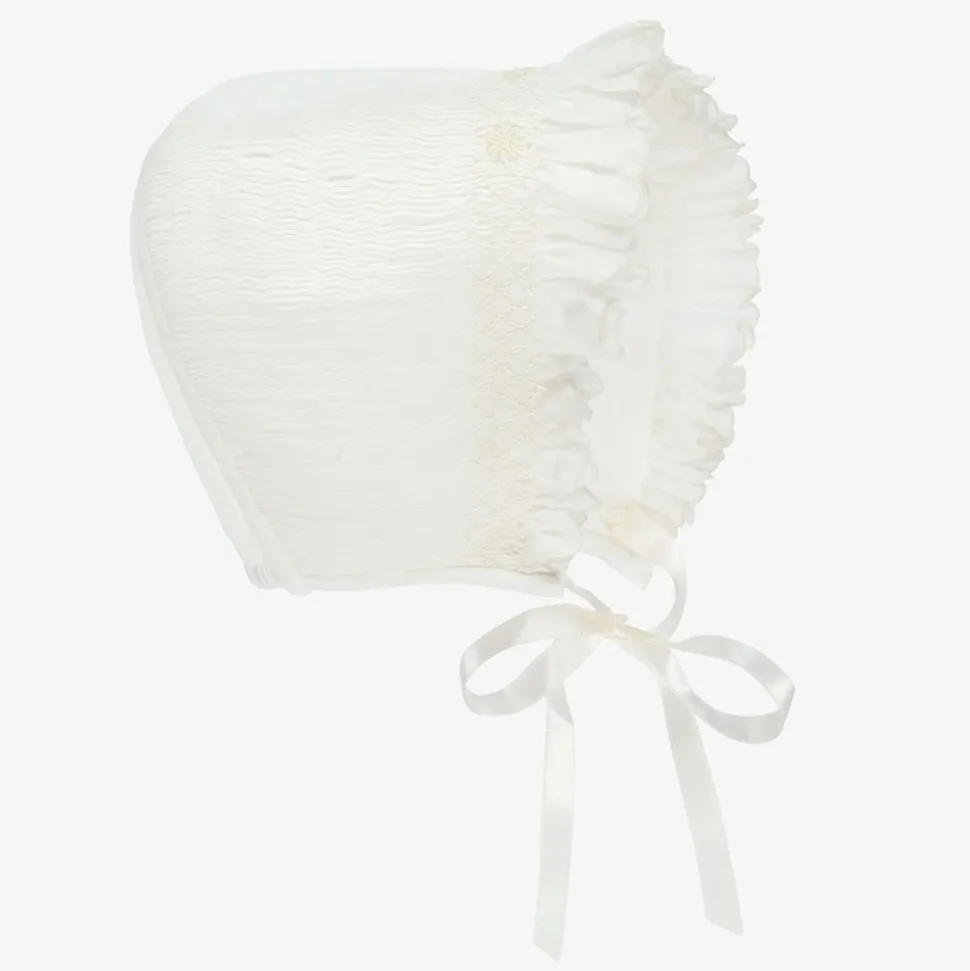 Ivory Hand-Smocked Bonnet