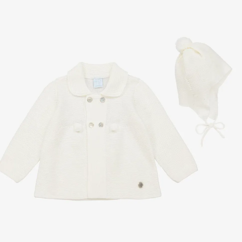 Ivory Knitted Baby Coat & Hat Set