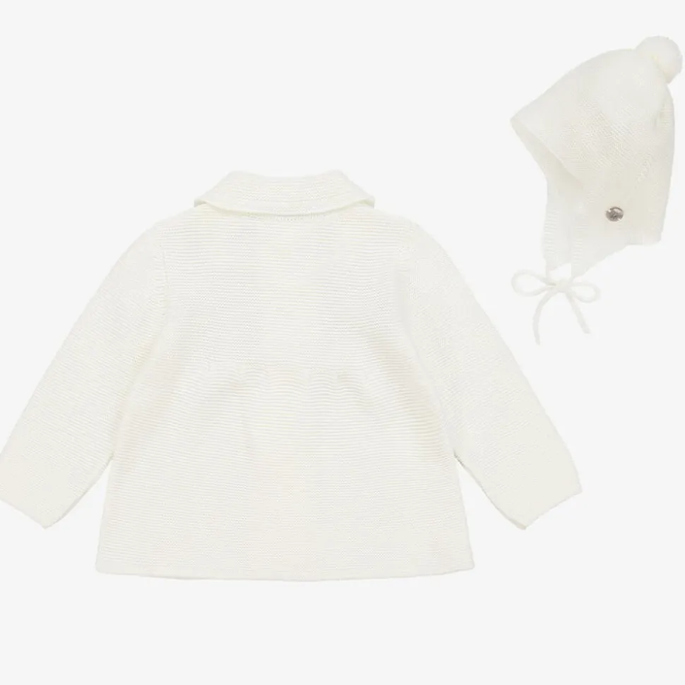 Ivory Knitted Baby Coat & Hat Set