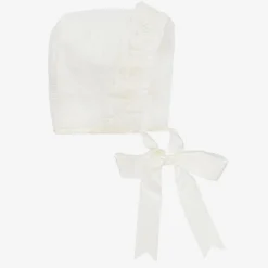 Ivory Knitted Cotton Lace Baby Bonnet