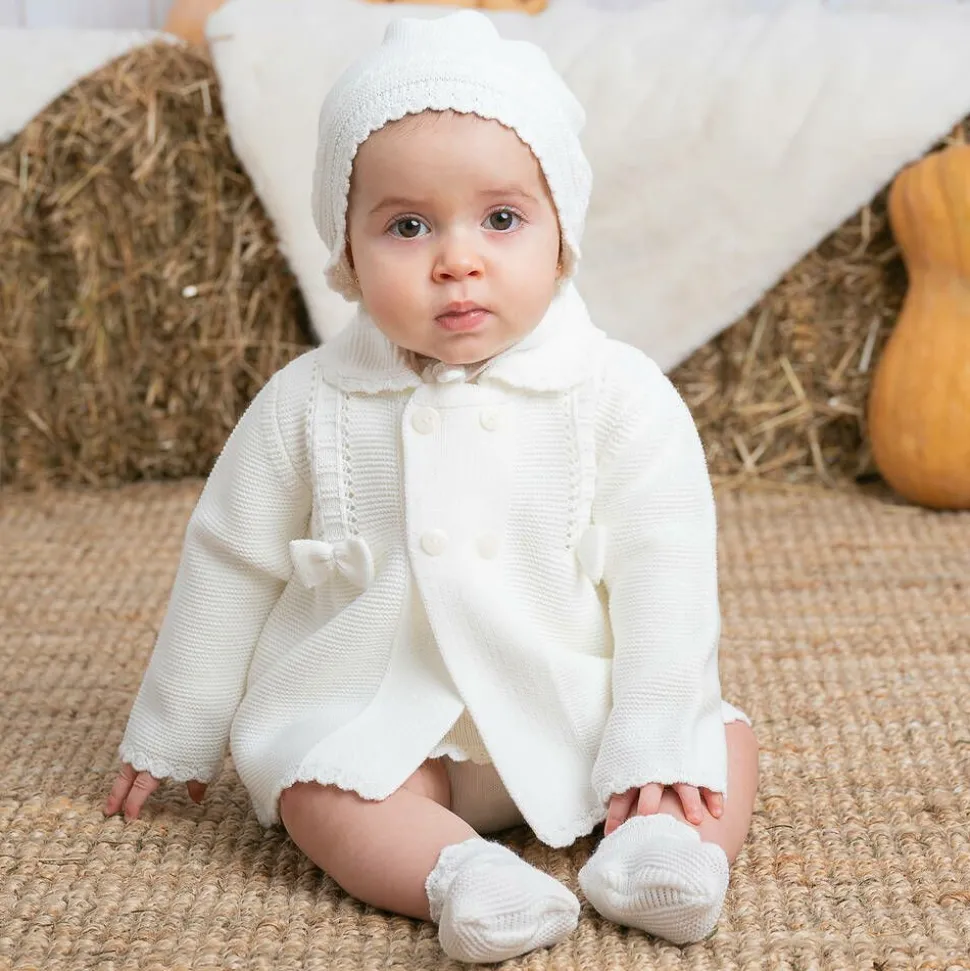 Ivory Knitted Pram Coat & Hat Set