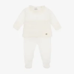 Ivory Merino Wool Knitted 2 Piece Babygrow