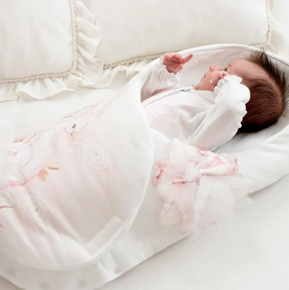 Ivory Peacock Print Cotton Baby Nest (66cm)