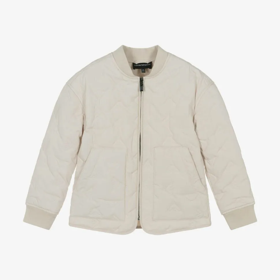 Ivory Quilted Eagle Logo Jacket
