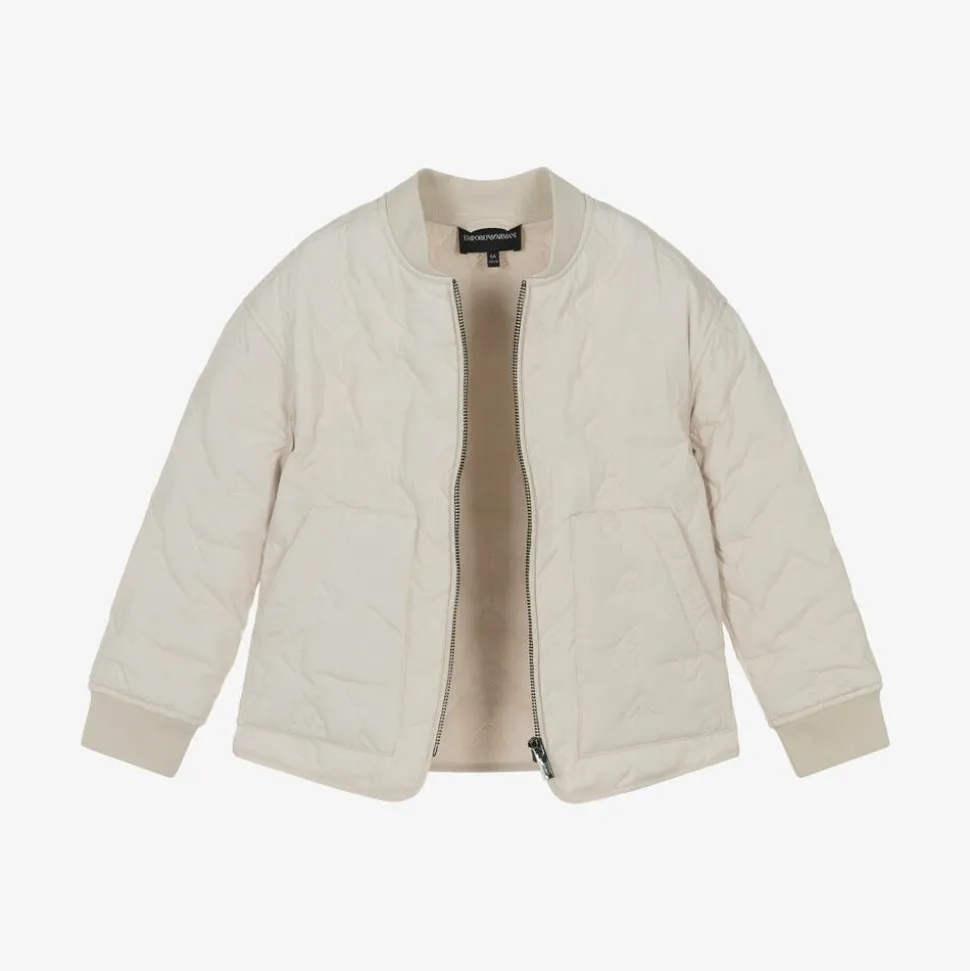 Ivory Quilted Eagle Logo Jacket