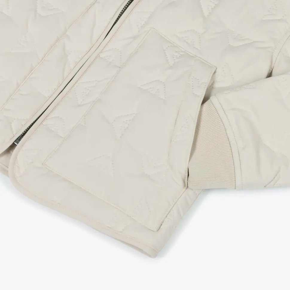 Ivory Quilted Eagle Logo Jacket