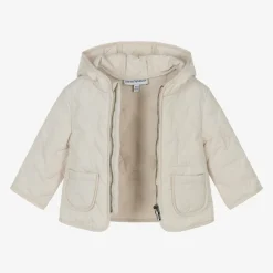 Ivory Quilted Eagle Logo Baby Jacket