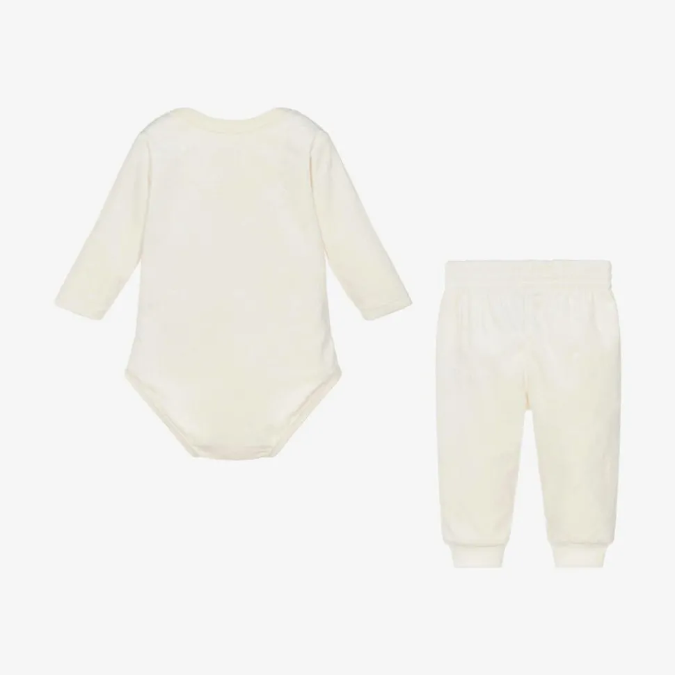 Ivory Velour Baby Trouser Set
