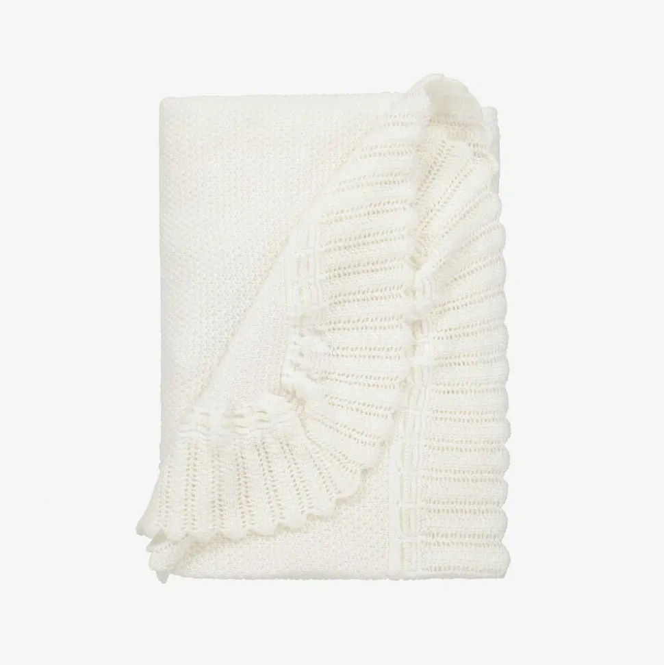 Ivory Wool Knit Baby Shawl (106cm)