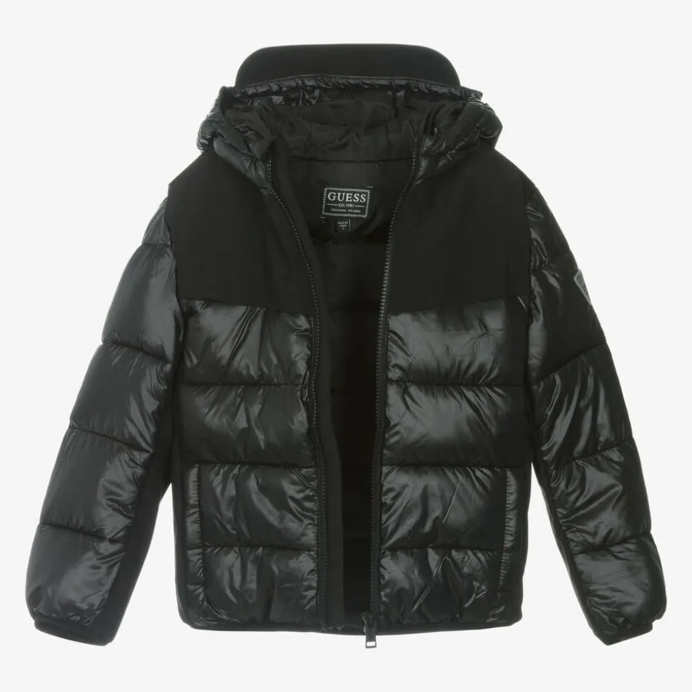 Junior Boys Black Hooded Puffer Jacket