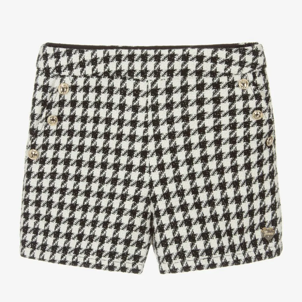 Junior Girls Black & White Houndstooth Shorts
