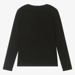 Junior Girls Black Cotton Diamanté Top