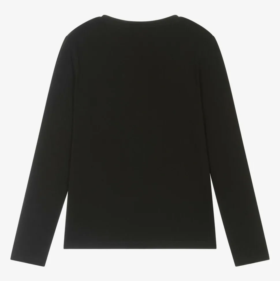 Junior Girls Black Cotton Diamanté Top