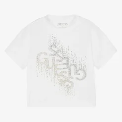 Junior Girls White Cotton Diamanté T-Shirt