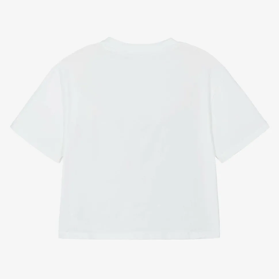 Junior Girls White Cotton Diamanté T-Shirt
