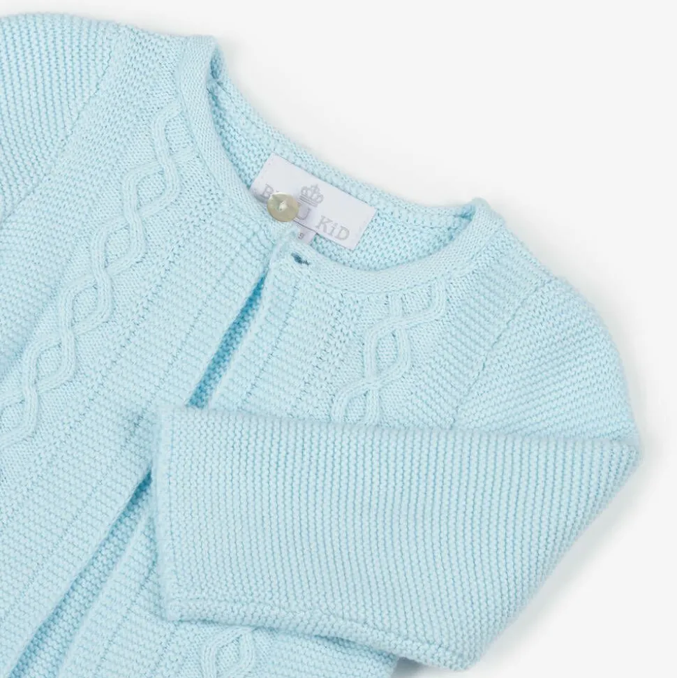 Light Blue Cotton Knit Baby Cardigan