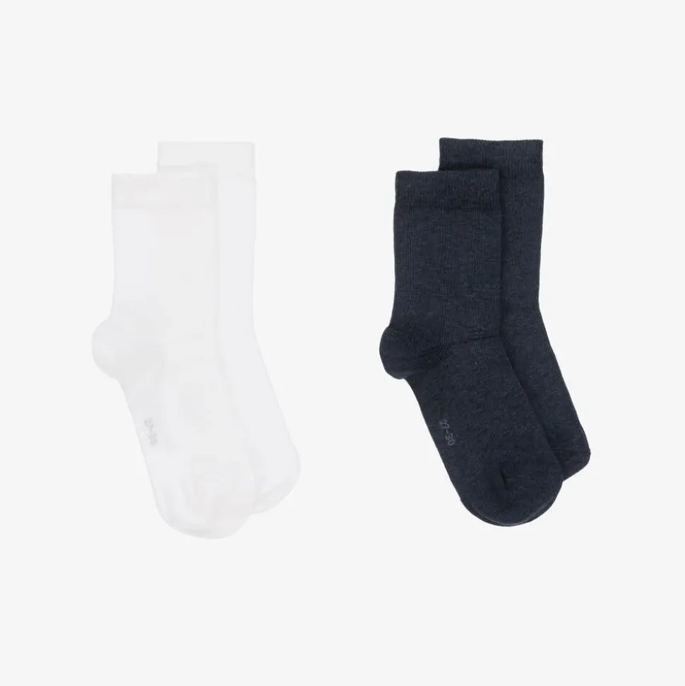 Navy Blue & White Cotton Socks (2 Pack)