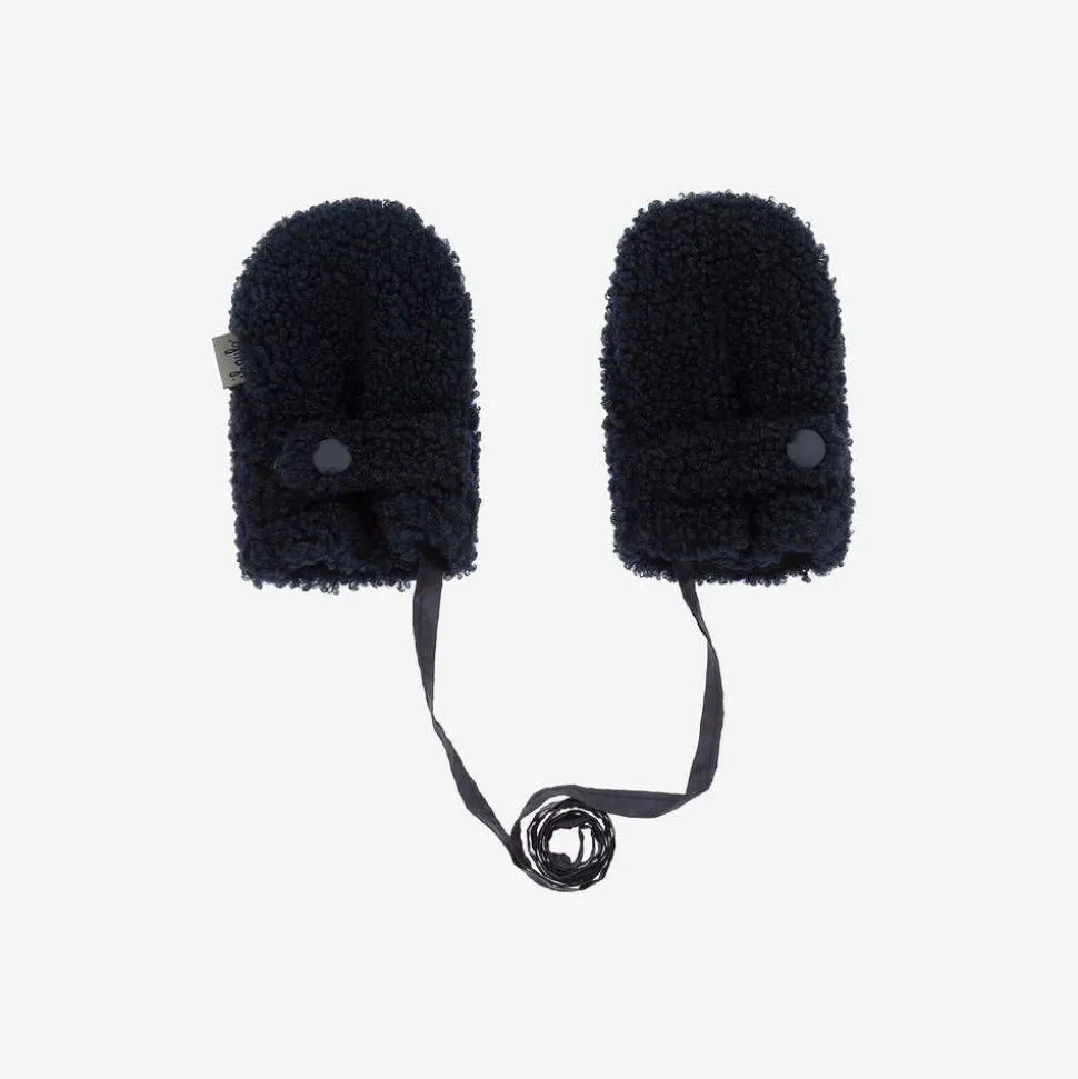Navy Blue Bouclé Fleece Mittens