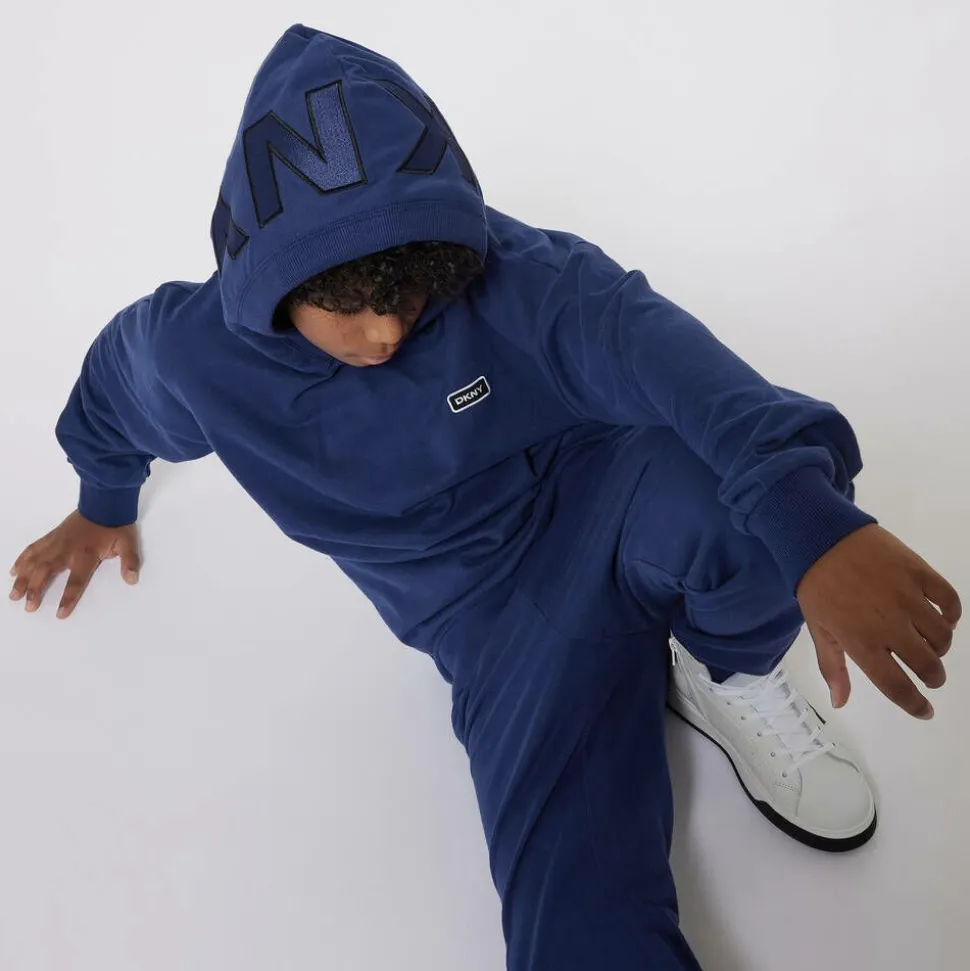 Navy Blue Cotton Embroidered Hoodie