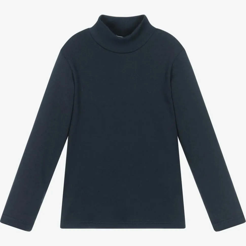 Navy Blue Cotton Turtleneck Top