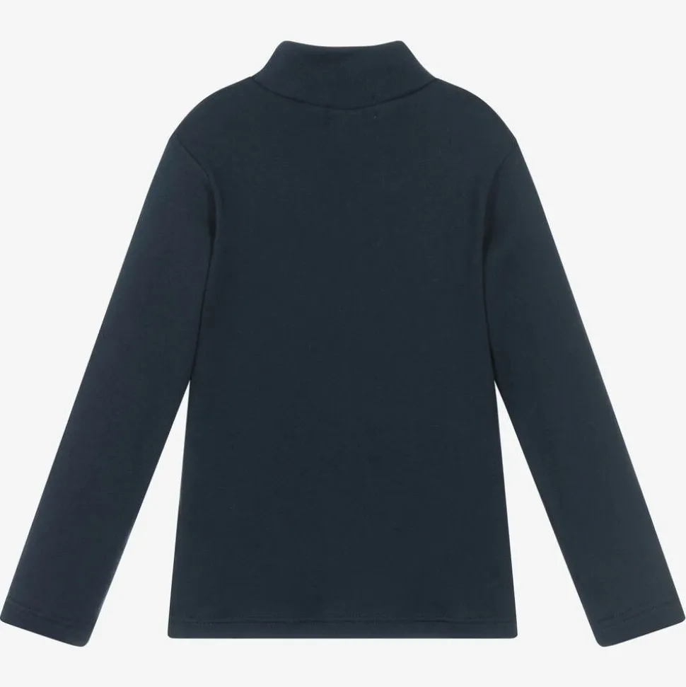 Navy Blue Cotton Turtleneck Top