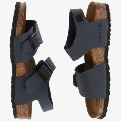 Navy Blue Faux Leather Sandals