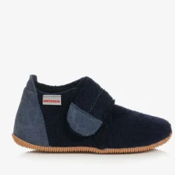 Navy Blue Felted Wool Slippers