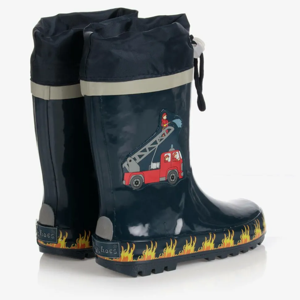 Navy Blue Fire Truck Rain Boots