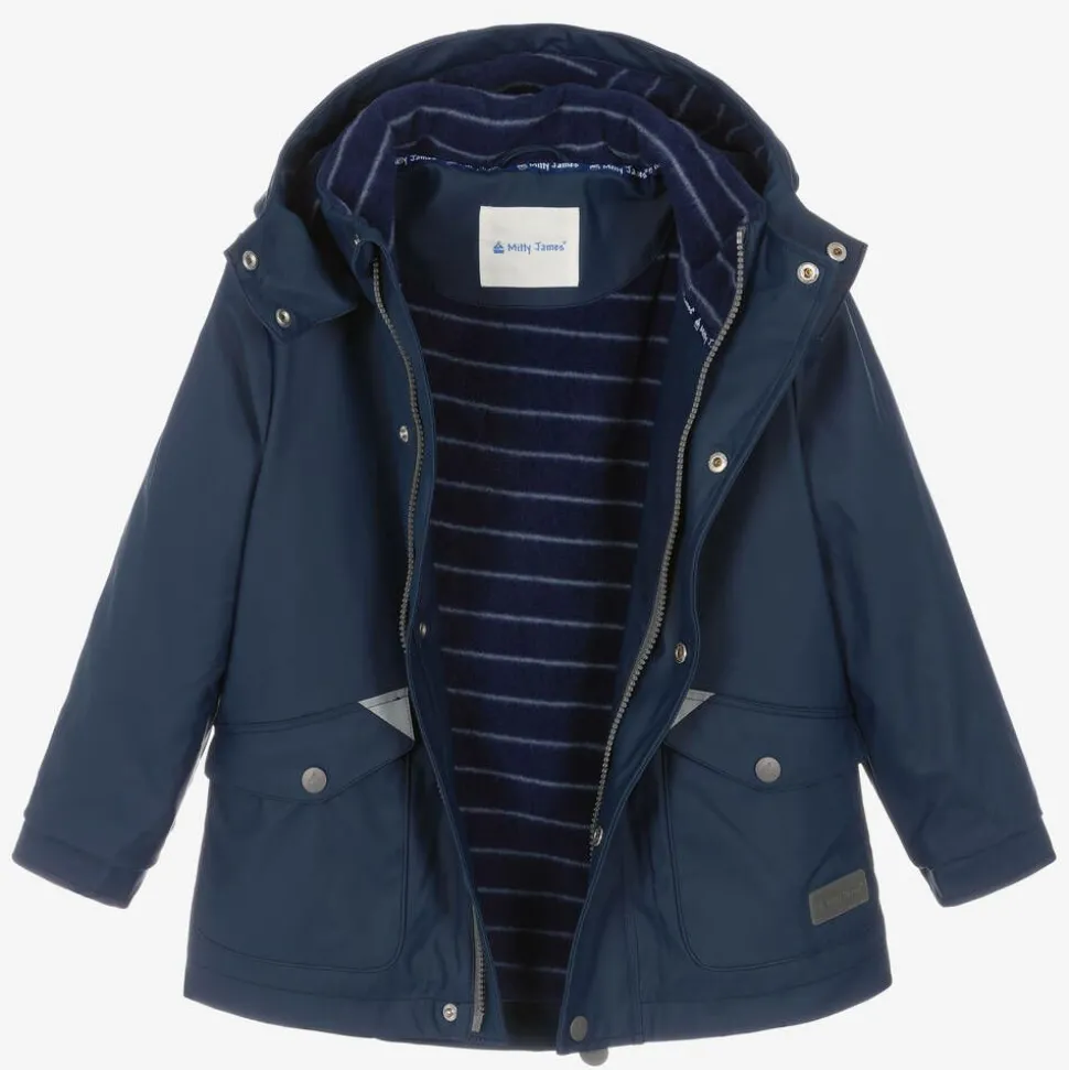 Navy Blue Hooded Waterproof Raincoat