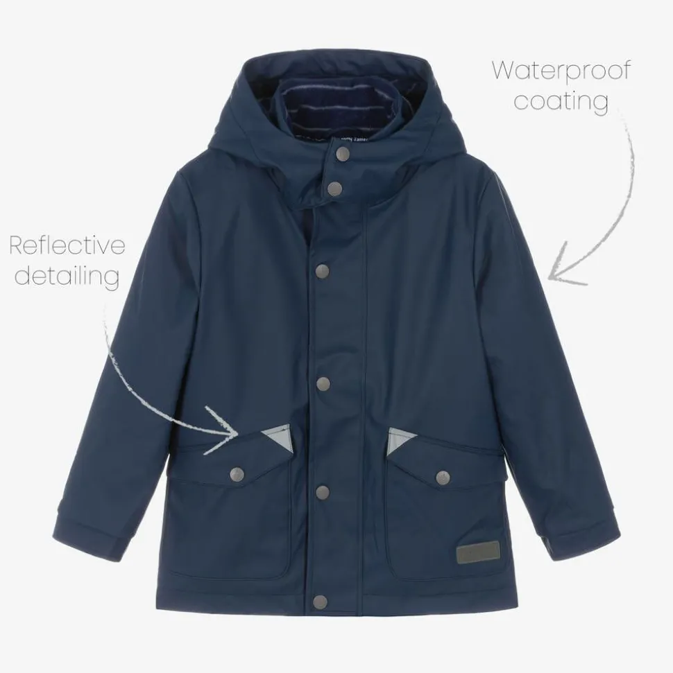 Navy Blue Hooded Waterproof Raincoat